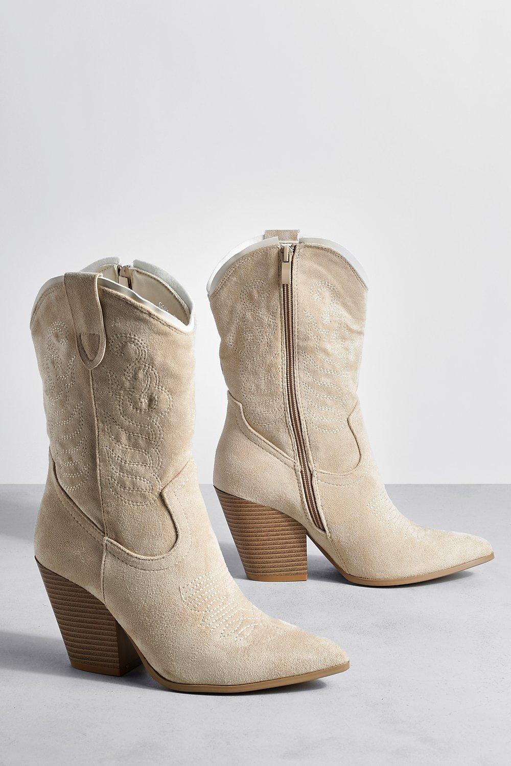 Tab Detail Calf High Western Cowboy Boots boohoo