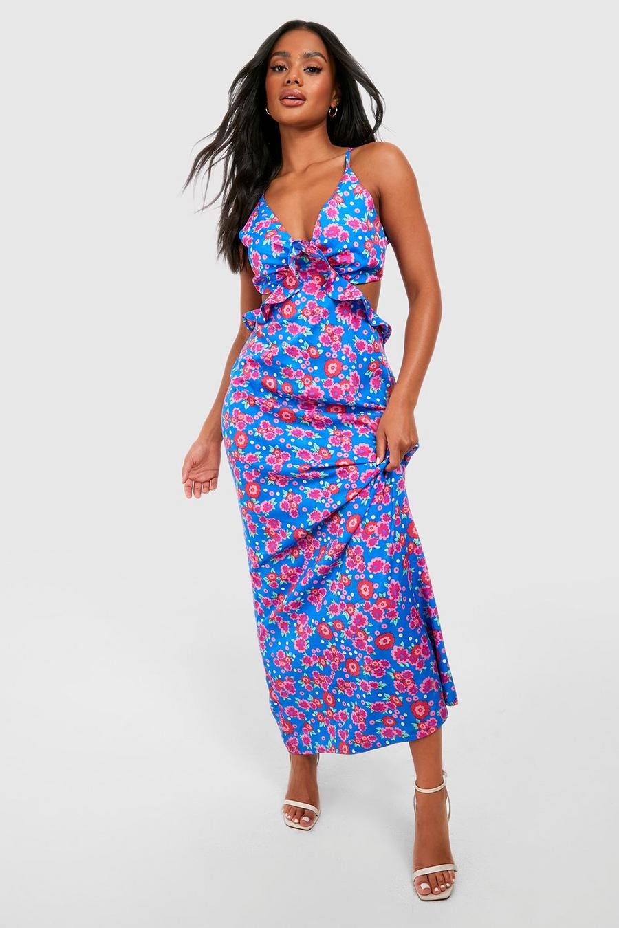Blue Floral Ruffle Maxi Dress image number 1
