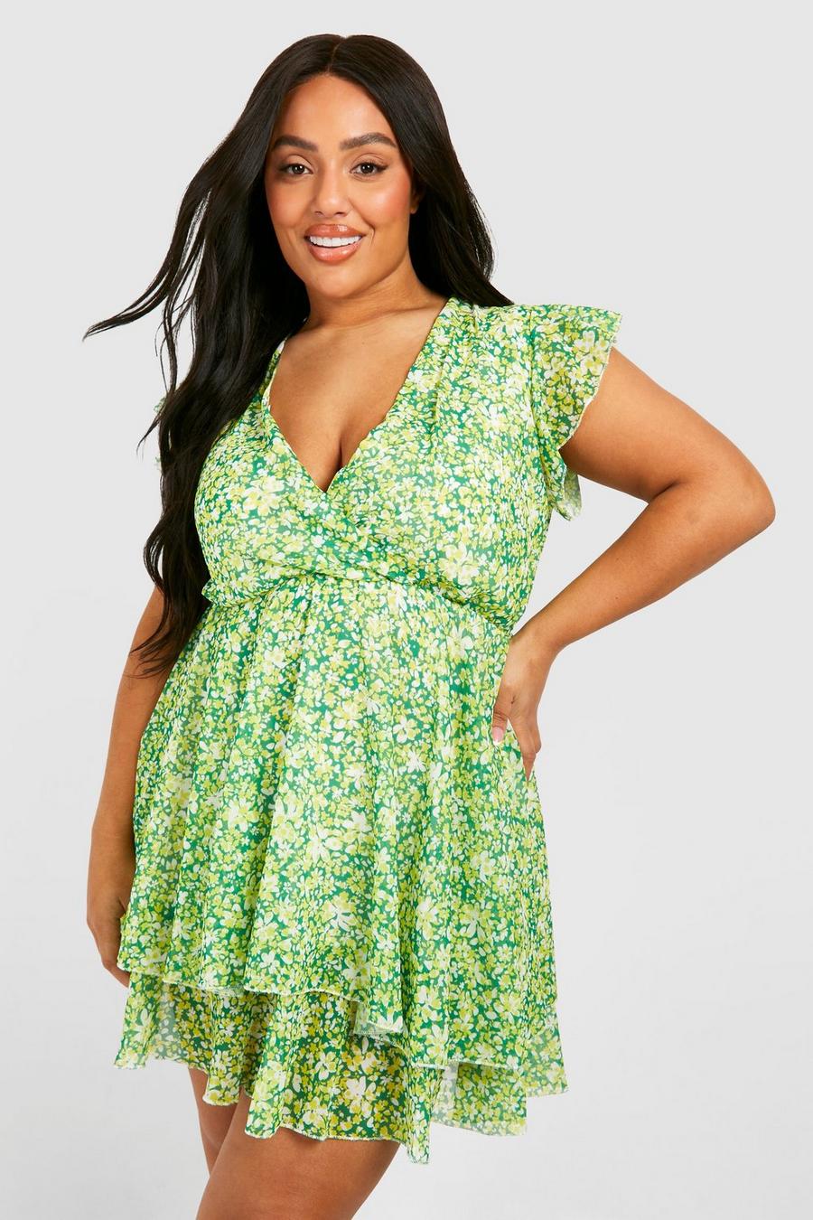 Grande taille - Robe patineuse à volants, Green vert
