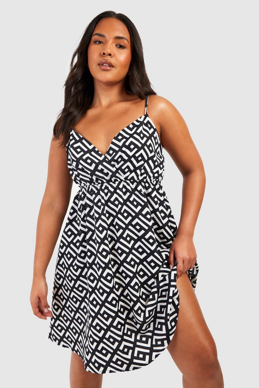 Women's Plus Geo Print Strappy Sun Dress | Boohoo UK