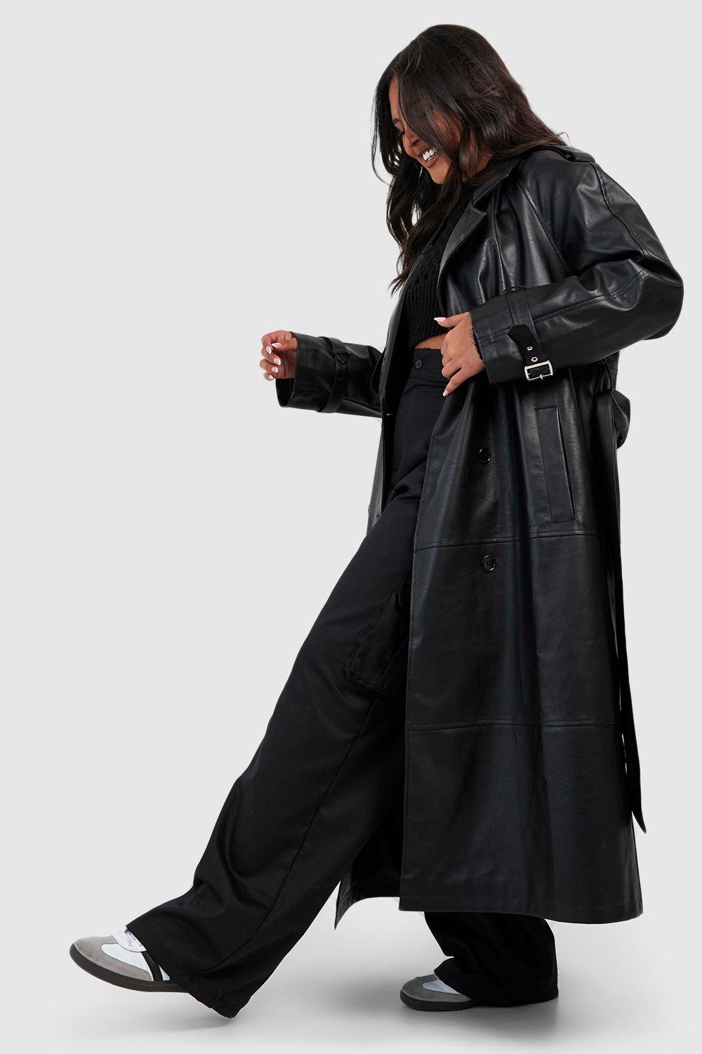 Plus size leather trench on sale coat