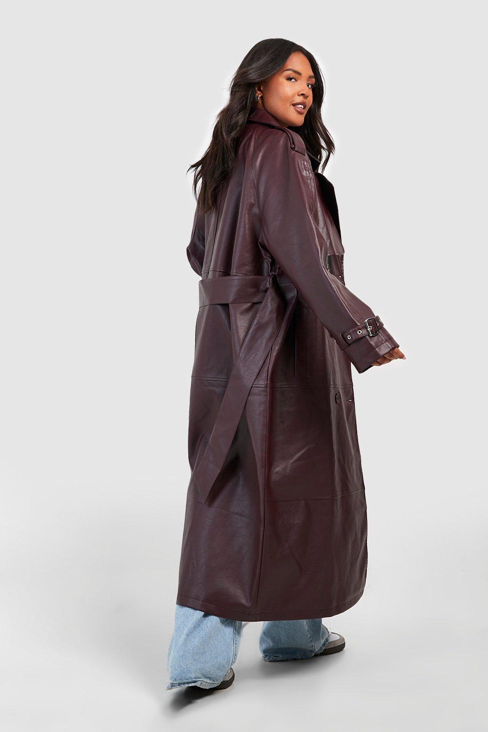 Maroon leather hot sale trench coat