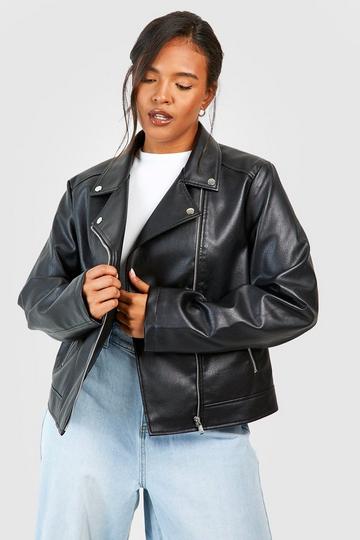 Black Plus Faux Leather Moto Jacket