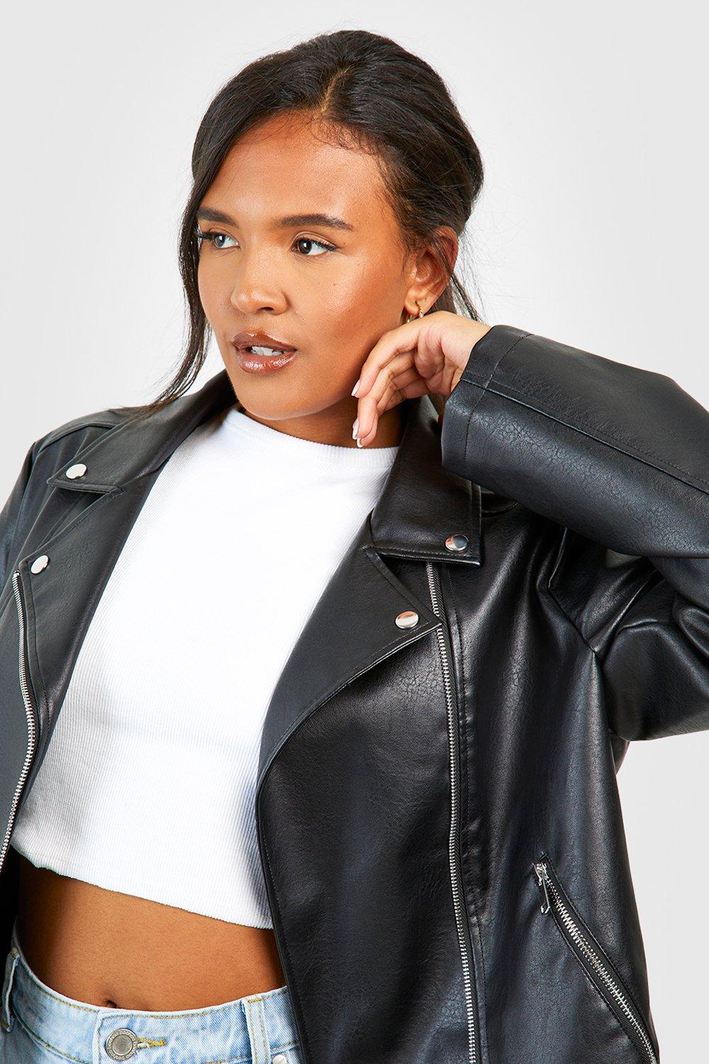 Women's plus size hot sale faux leather moto jacket