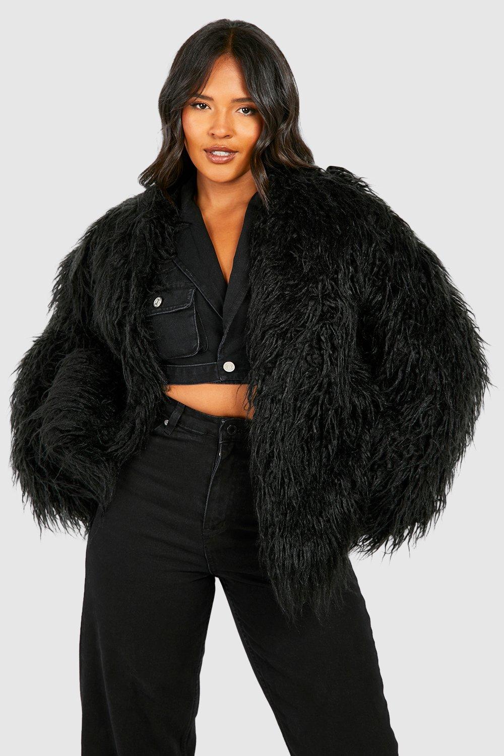 Plus size fur jacket black best sale