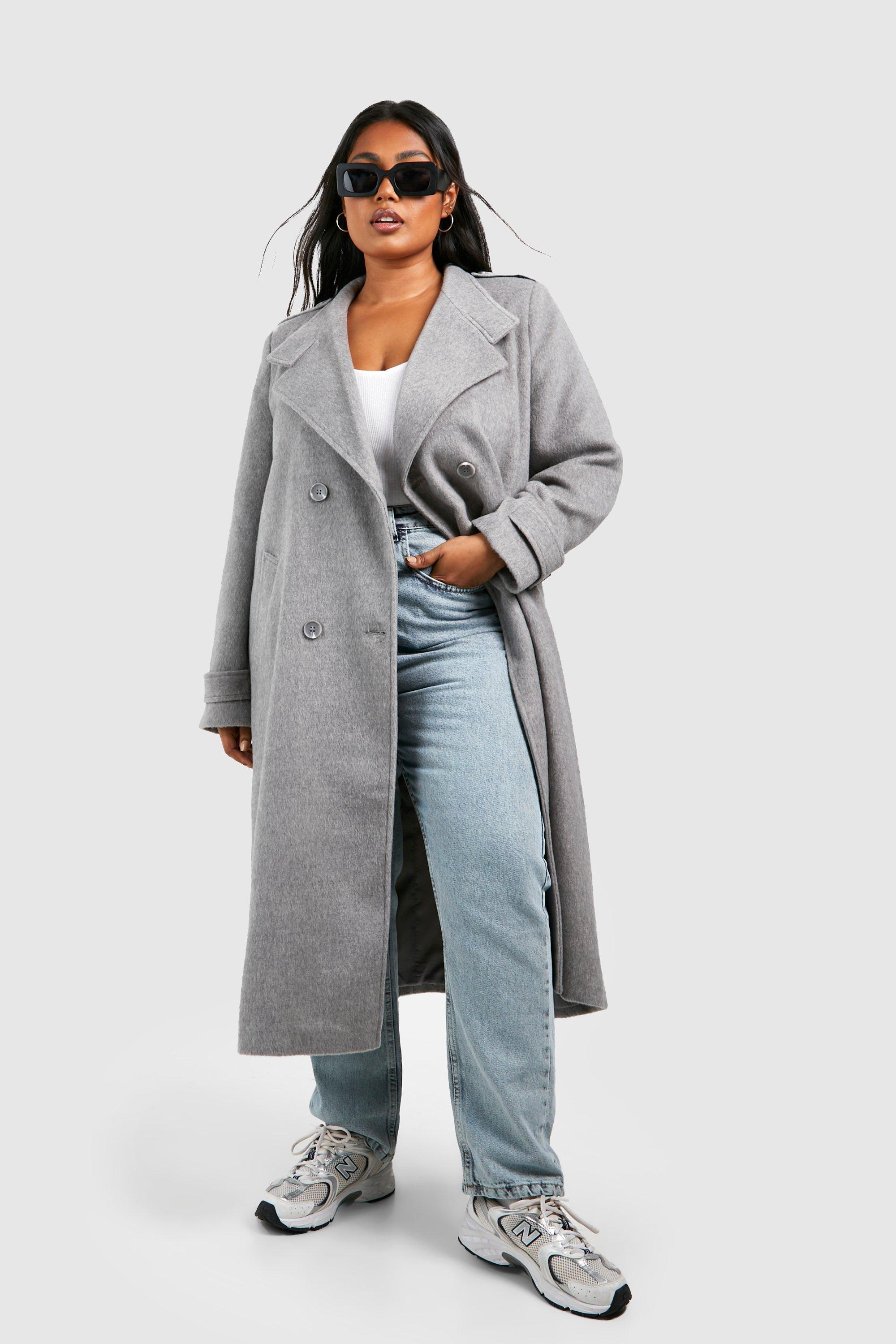 Grey double hot sale breasted coat womens