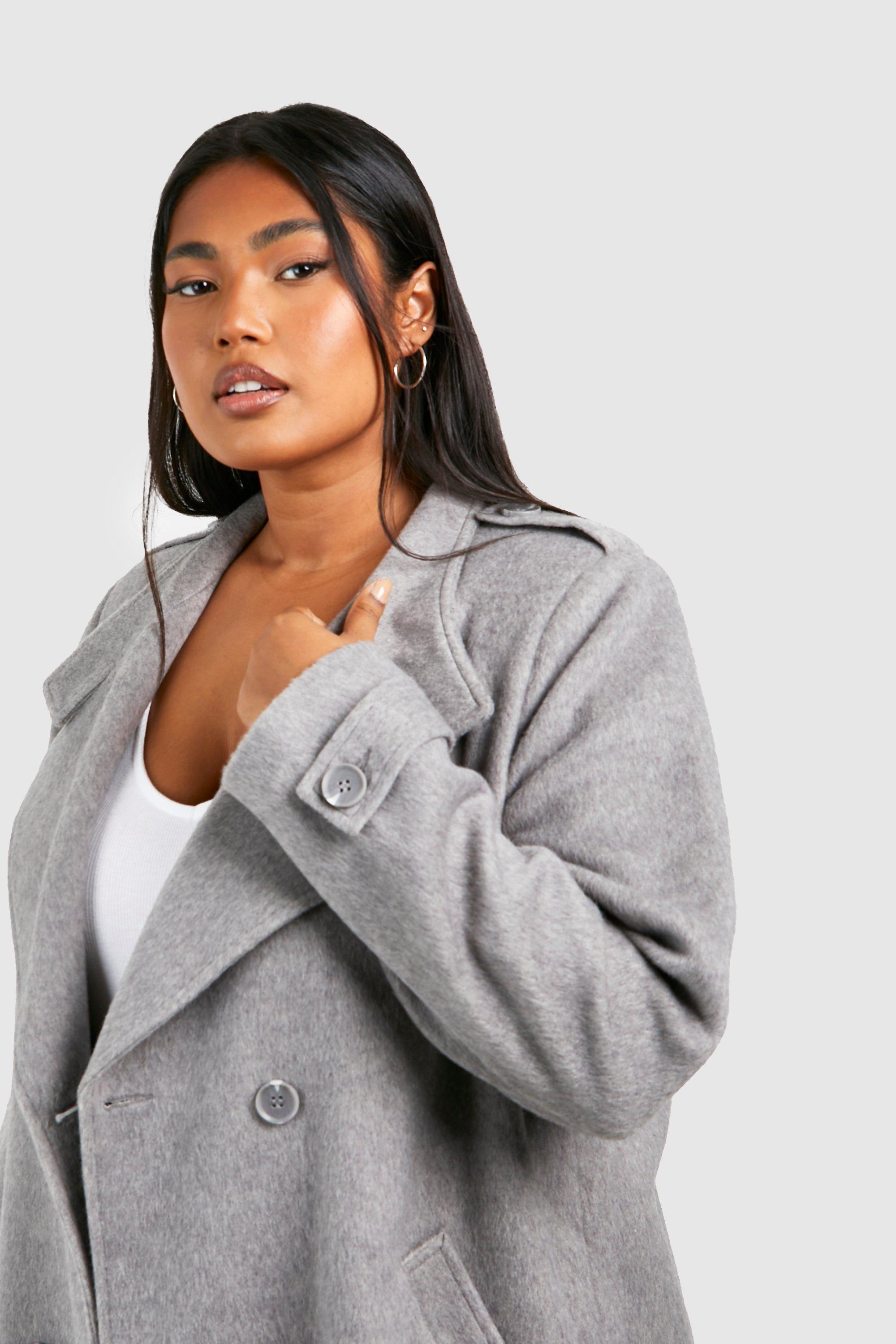 Grey double hot sale breasted coat womens