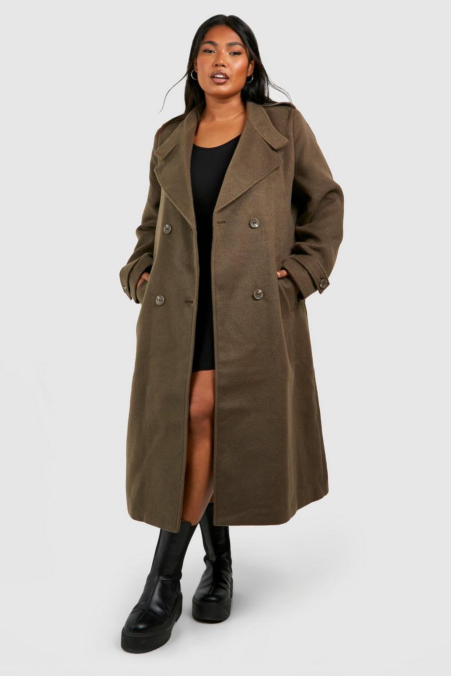Olive Plus Double Breasted Wool Maxi Coat 