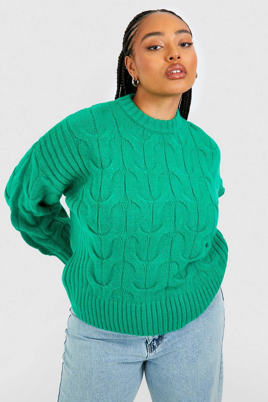 Bright green Plus Soft Knit Chunky Jumper image number 1