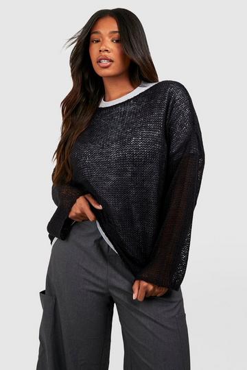 Plus Loose Knit Slouchy Jumper black