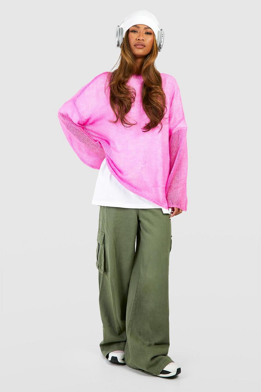 Hot pink Plus Loose Knit Slouchy Sweater