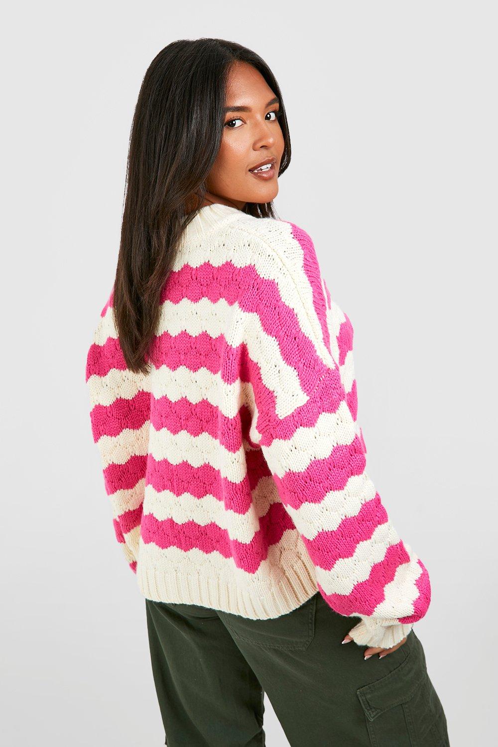 Chunky Striped Knitted Sweater Pink