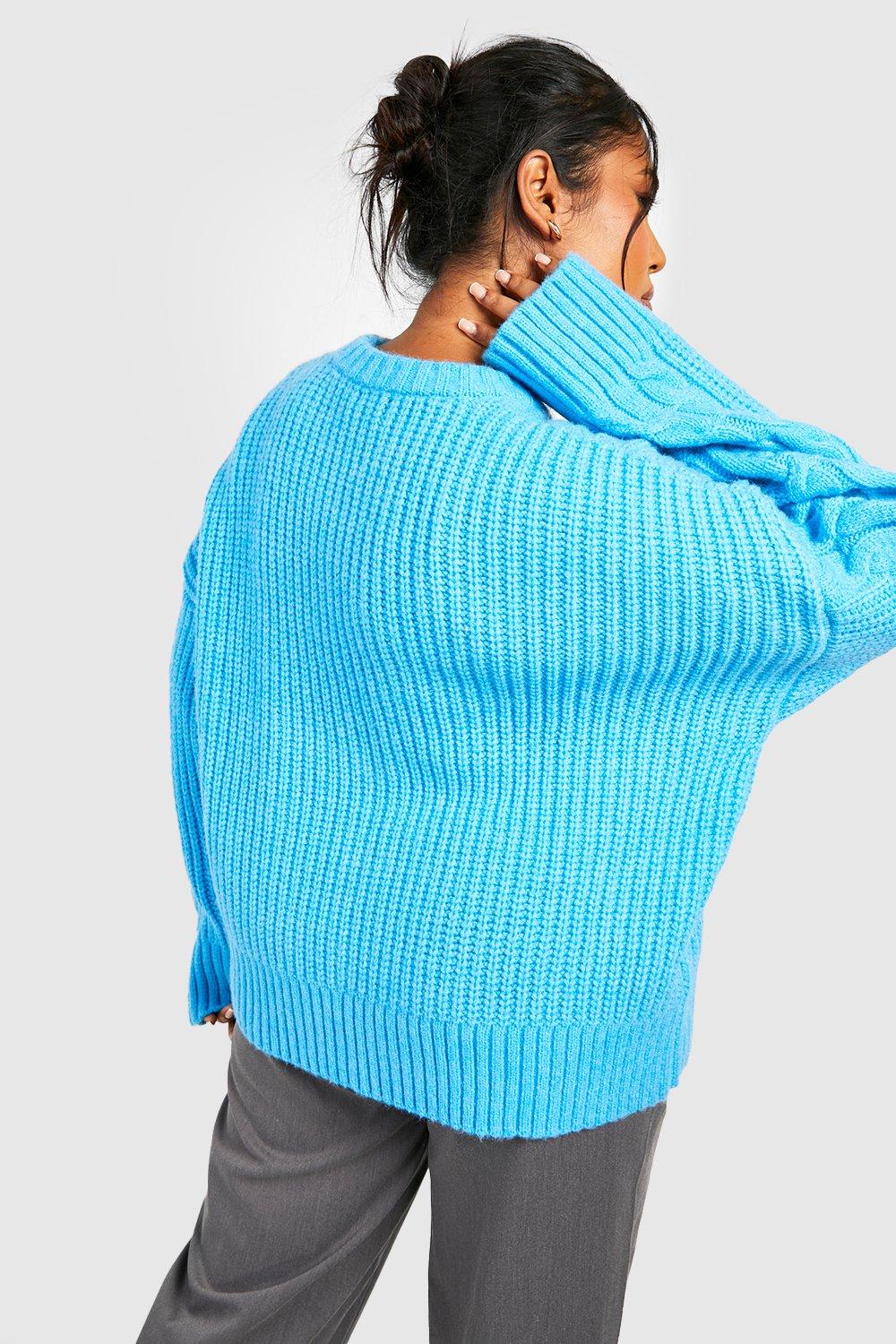 Bright Blue Chunky Cable Knit Sweater