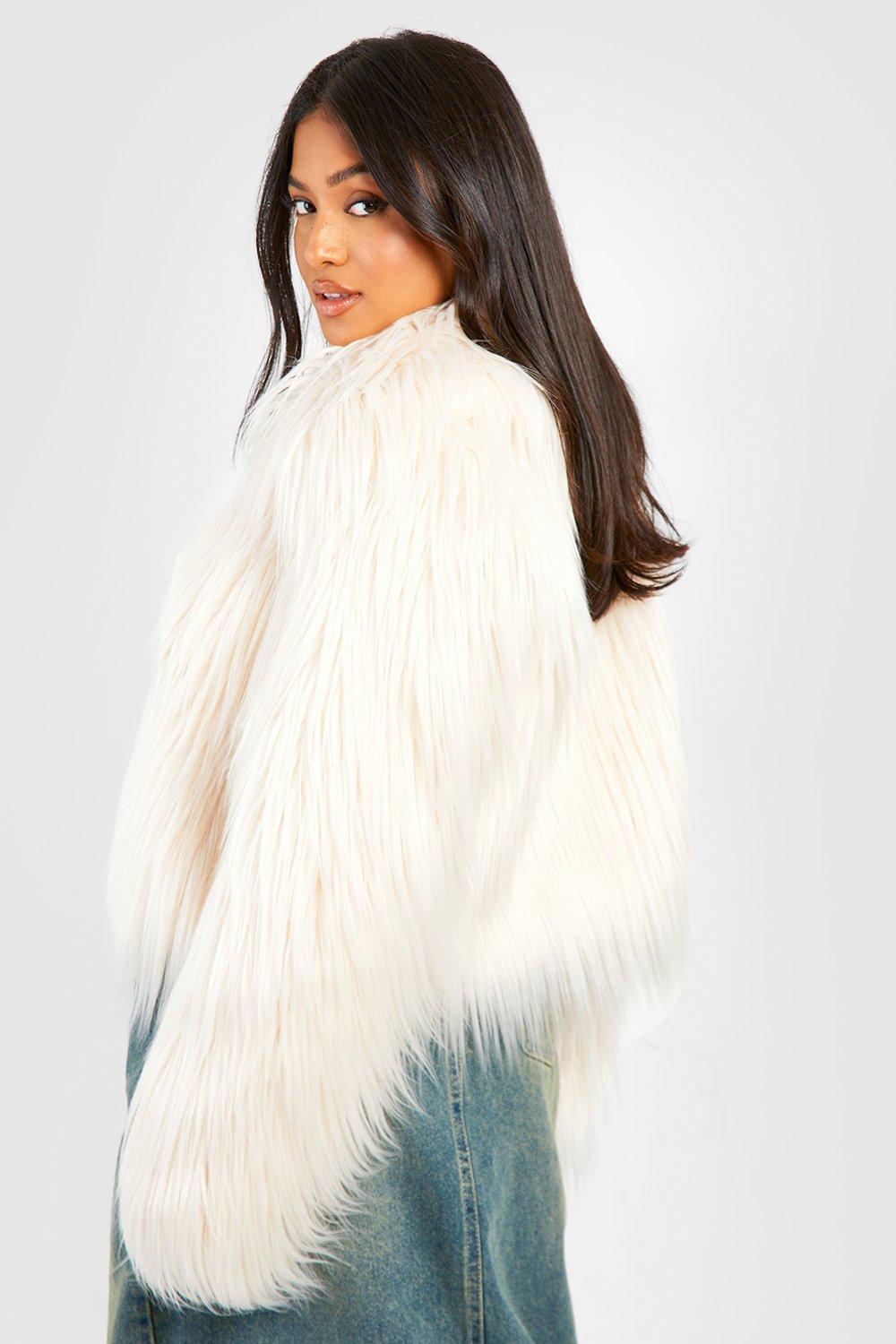 Cropped shaggy faux deals fur jacket