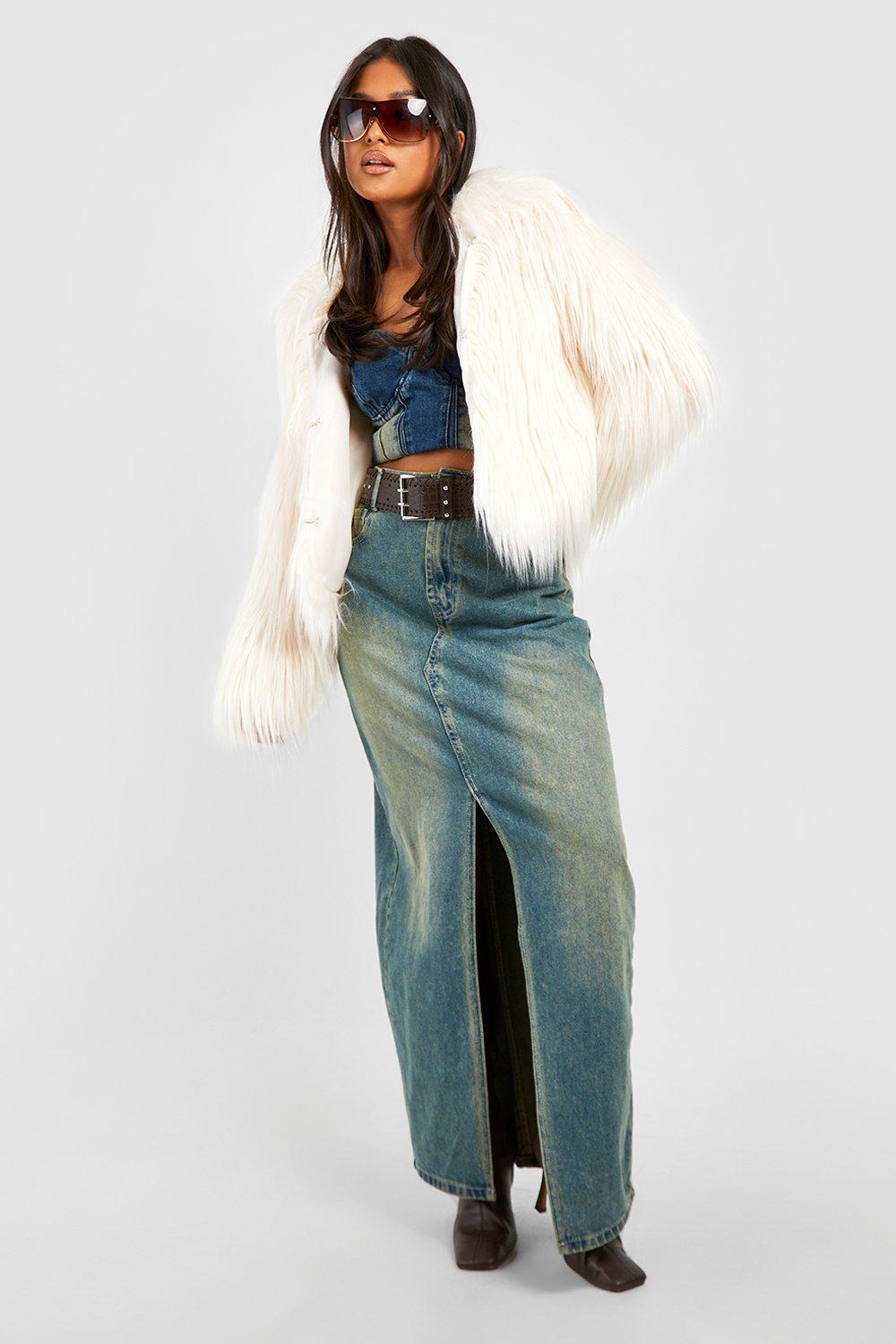 Petite Long Shaggy Faux Fur Crop Jacket | boohoo