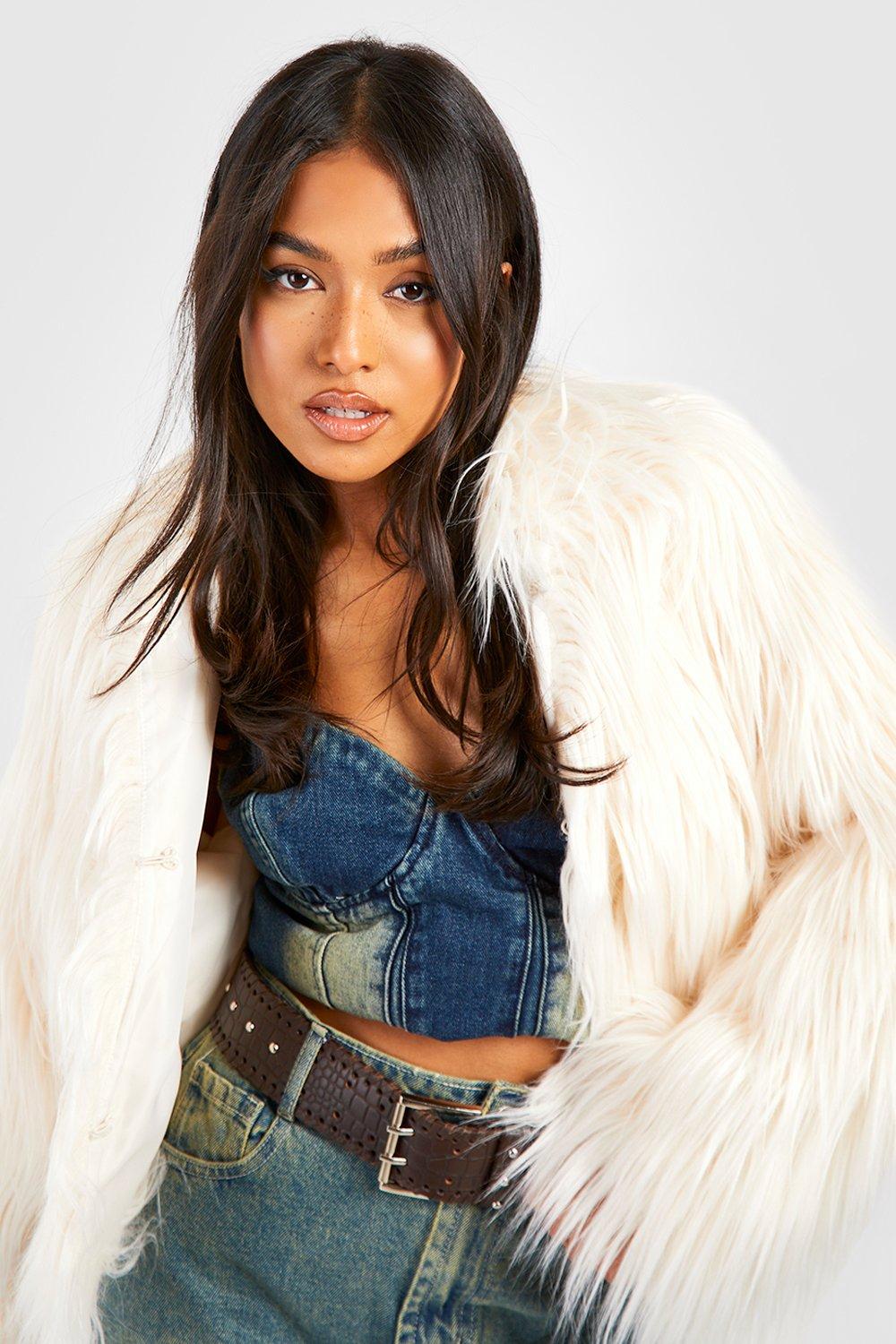 White Faux Fur Jacket, White Shaggy Faux Fur Coat