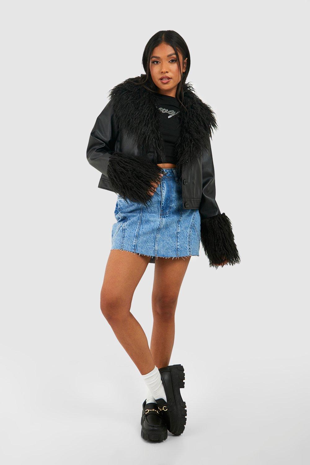 Black crop best sale fur jacket