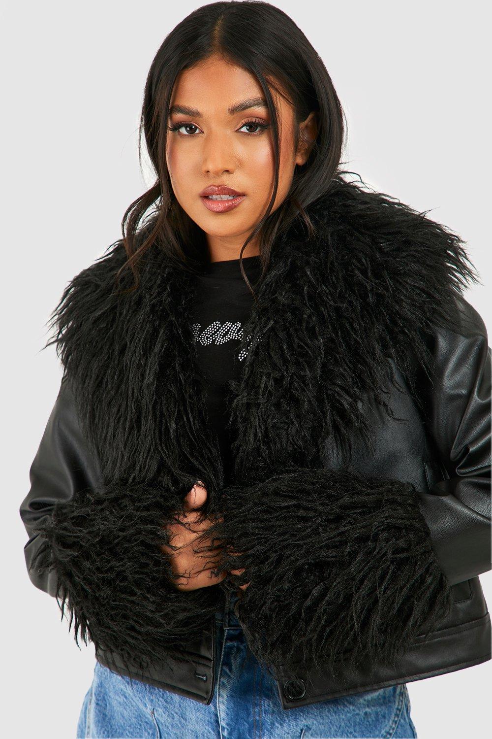 Petite black fur on sale jacket