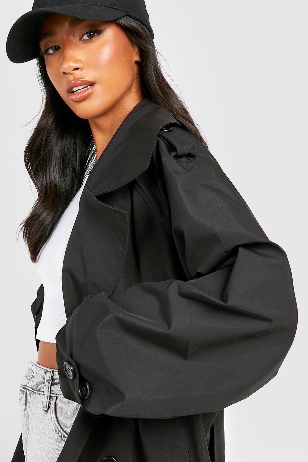 Black trench store coat short