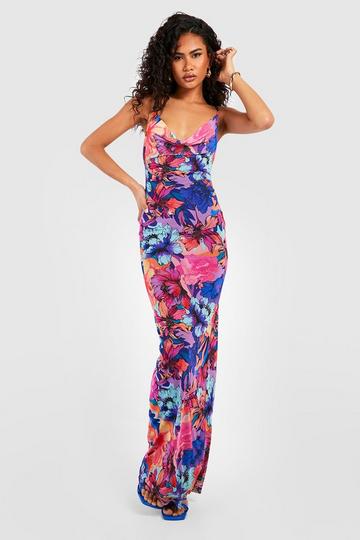 Strappy Floral Printed Mesh Maxi Dress multi
