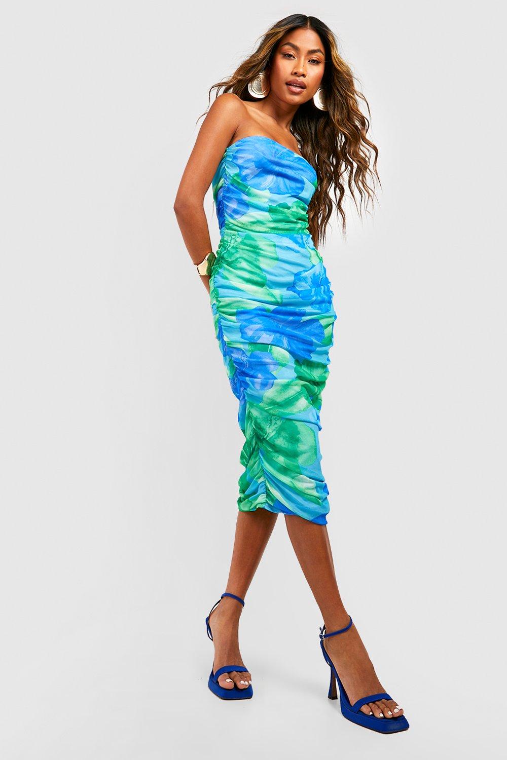 Boohoo blue midi dress sale