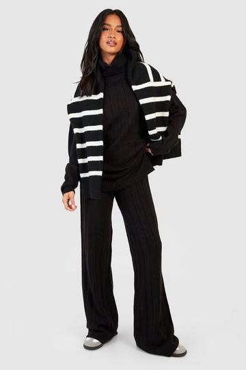 Black Petite Wide Rib Turtleneck & Pants Knitted Two-Piece