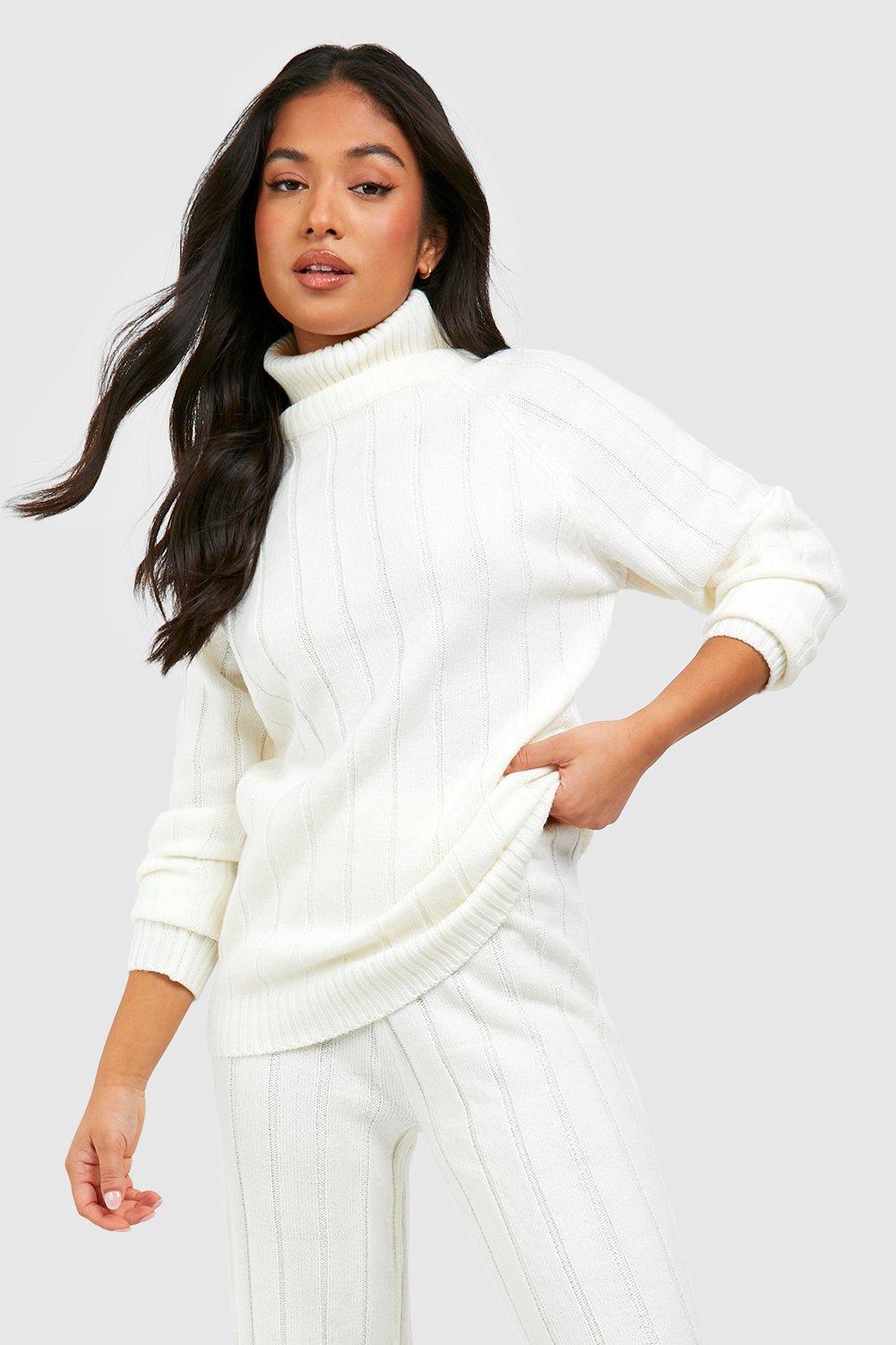 Petite Wide Rib Turtleneck & Pants Knitted Two-Piece | boohoo