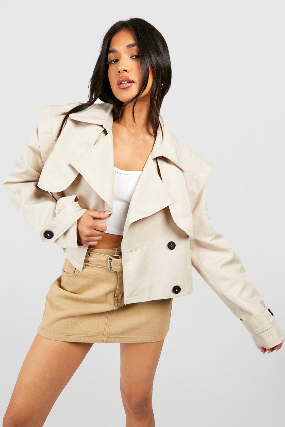 Beige short trench store coat womens