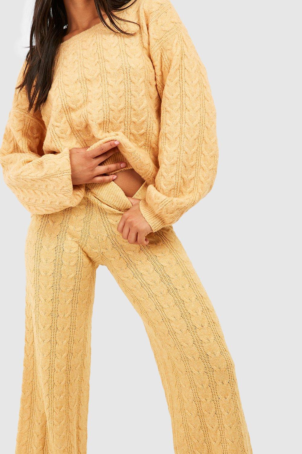 Petite Cream Cable Knit Flared Pants