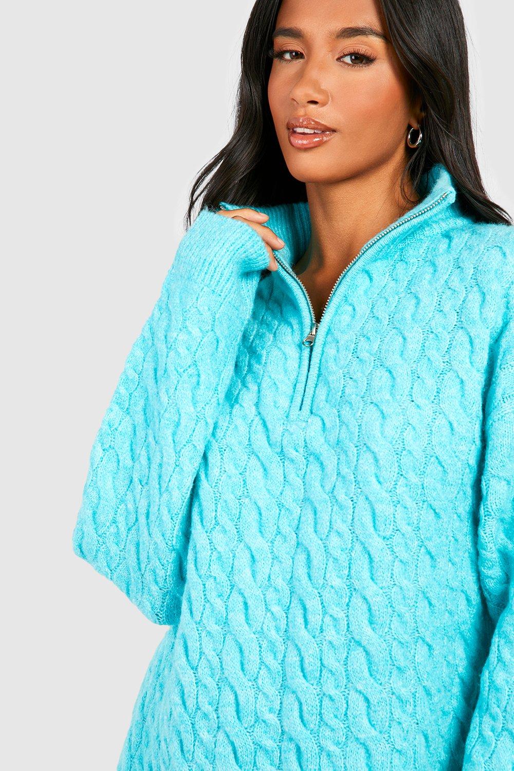 Turquoise cable knit sweater sales