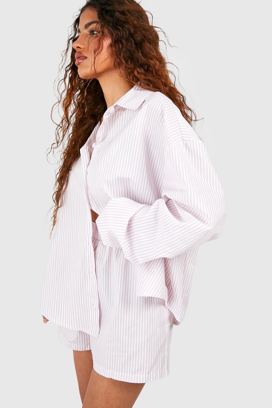 Camicia Petite oversize in popeline a righe & pantaloncini, Pink image number 1