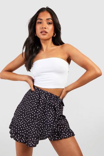 Petite Frill Hem Tie Detail Polka Dot Skort black