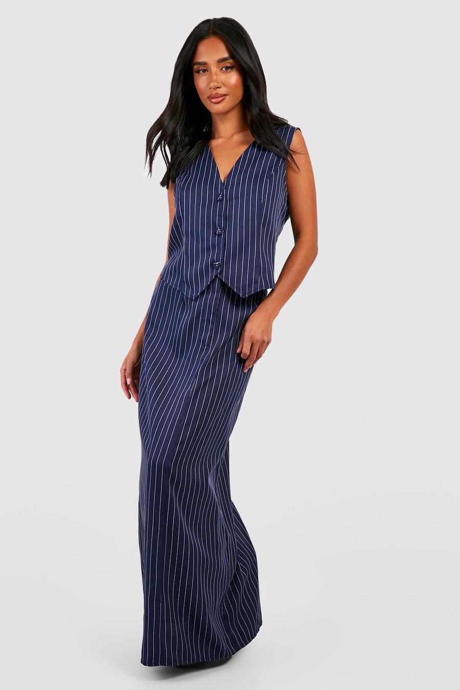 Gonna maxi Petite a righe verticali, Navy image number 1