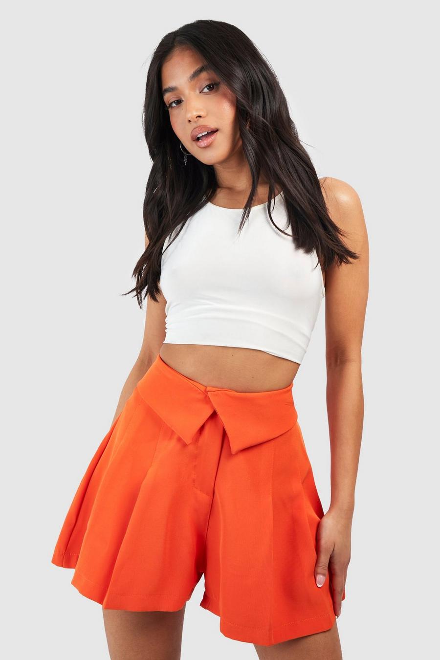 Orange Petite Fold Over Shorts image number 1