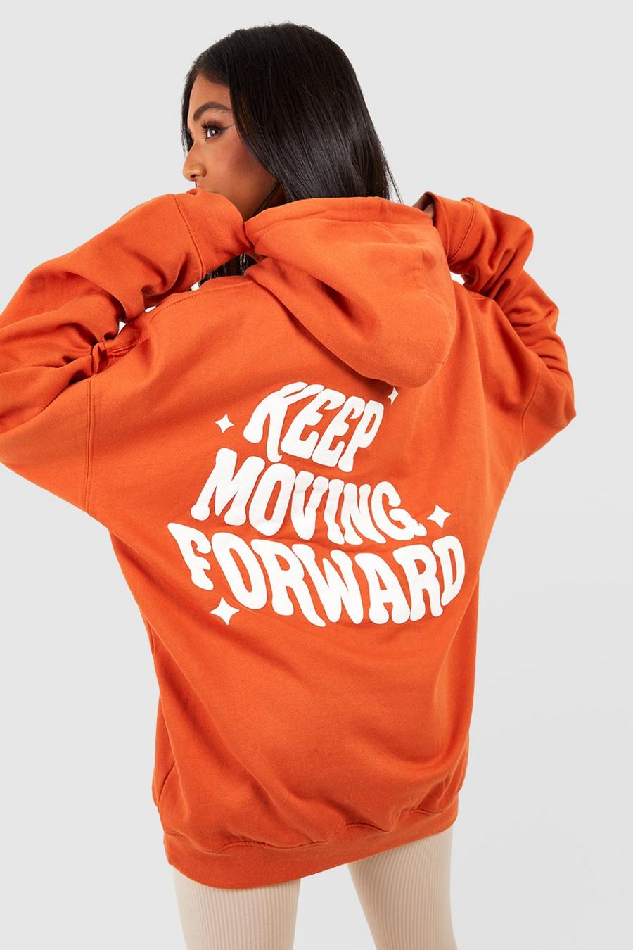 Orange Petite Keep Moving Forward Slogan Bubble Back Print Hoodie