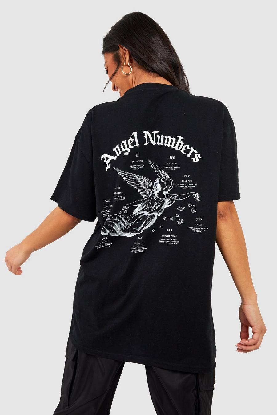 Black Petite Angel Numbers Back Graphic T-Shirt image number 1