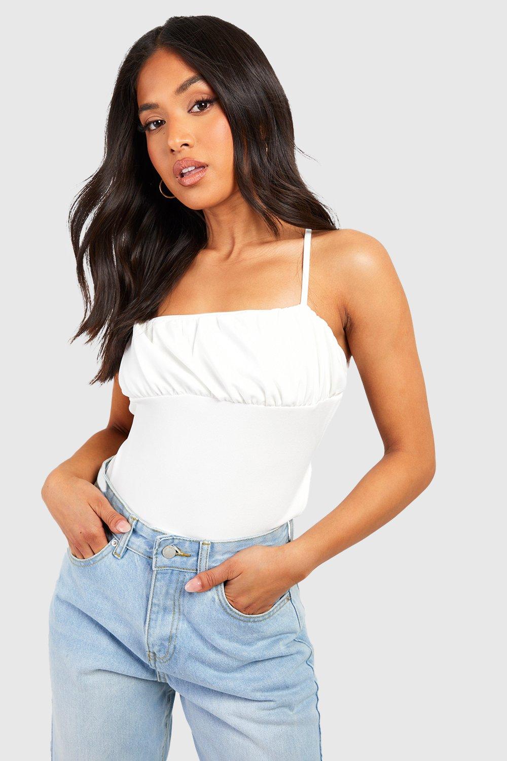 Petite Ruched Strappy Back Crop Top