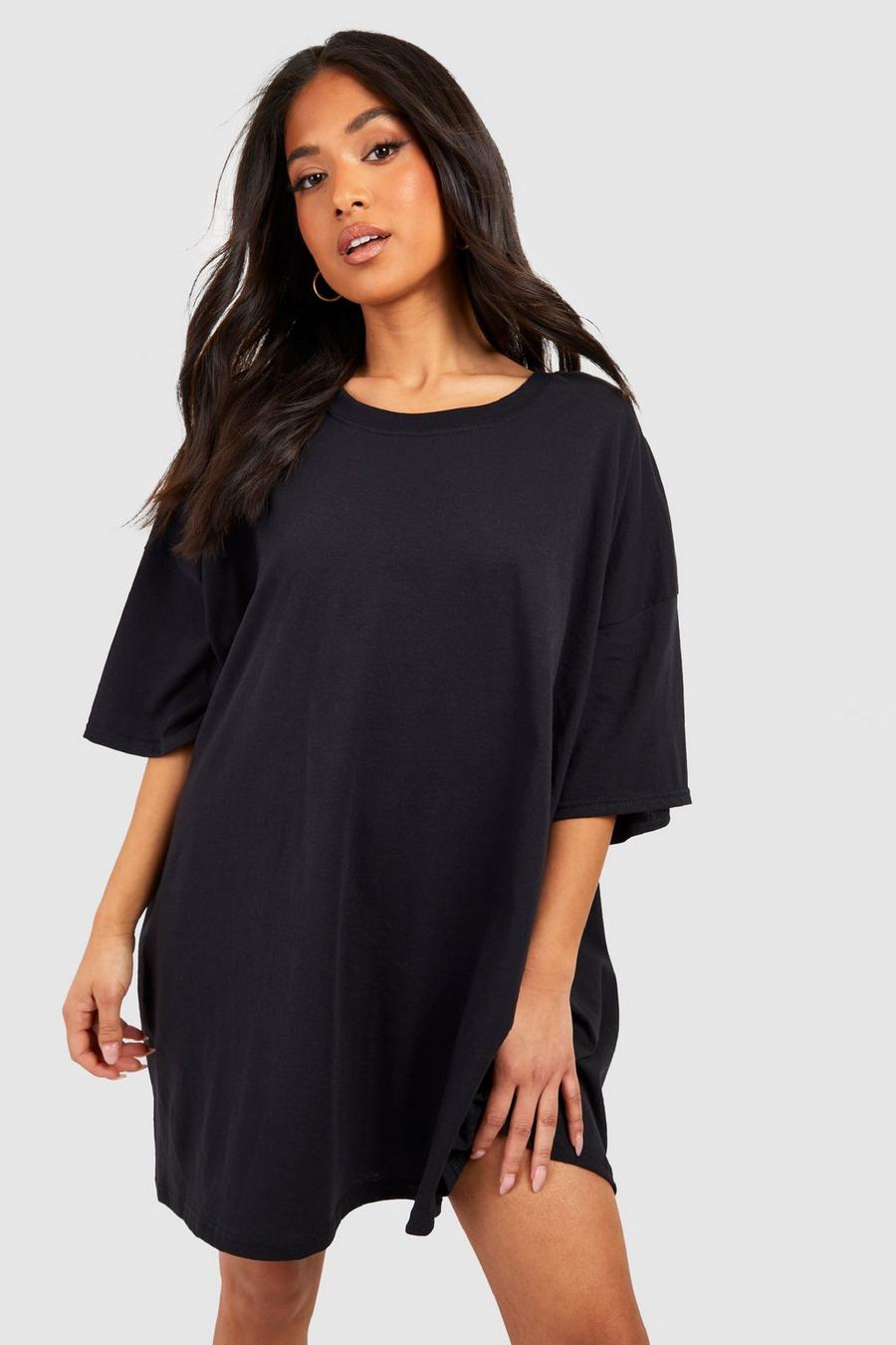Petite Basic Cotton T-shirt Dress , Black nero