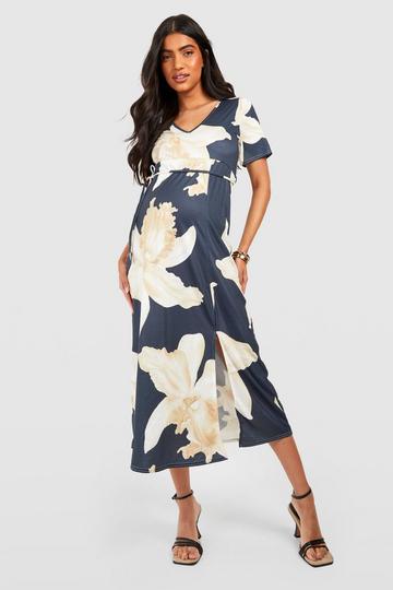 Maternity Floral Midi Tea Dress black