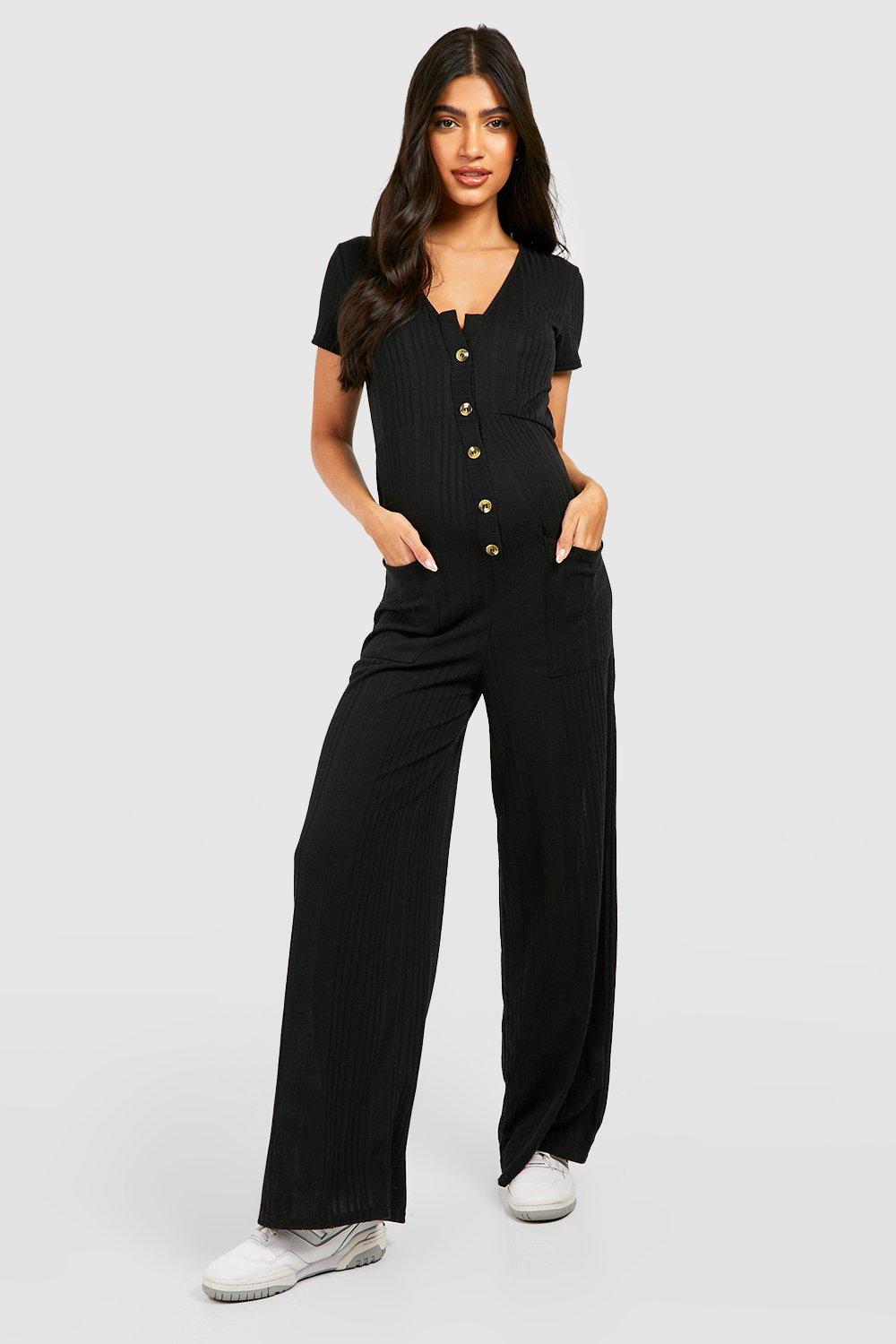 Black Button Down Jumpsuit with Pockets