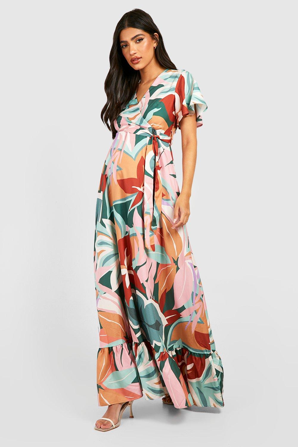 Plus Printed Slinky Stripe Wrap Midi Dress boohoo IE