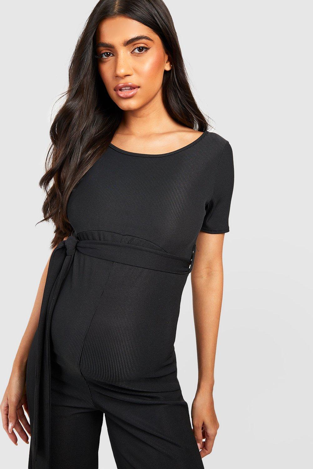 Black Wrap Tie Maternity Jumpsuit