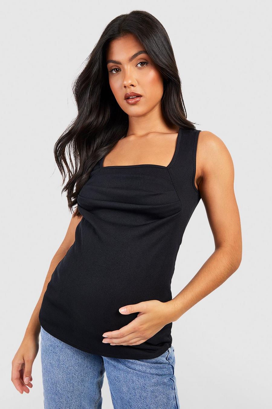 Black Maternity Rib Ruched Tank Top image number 1