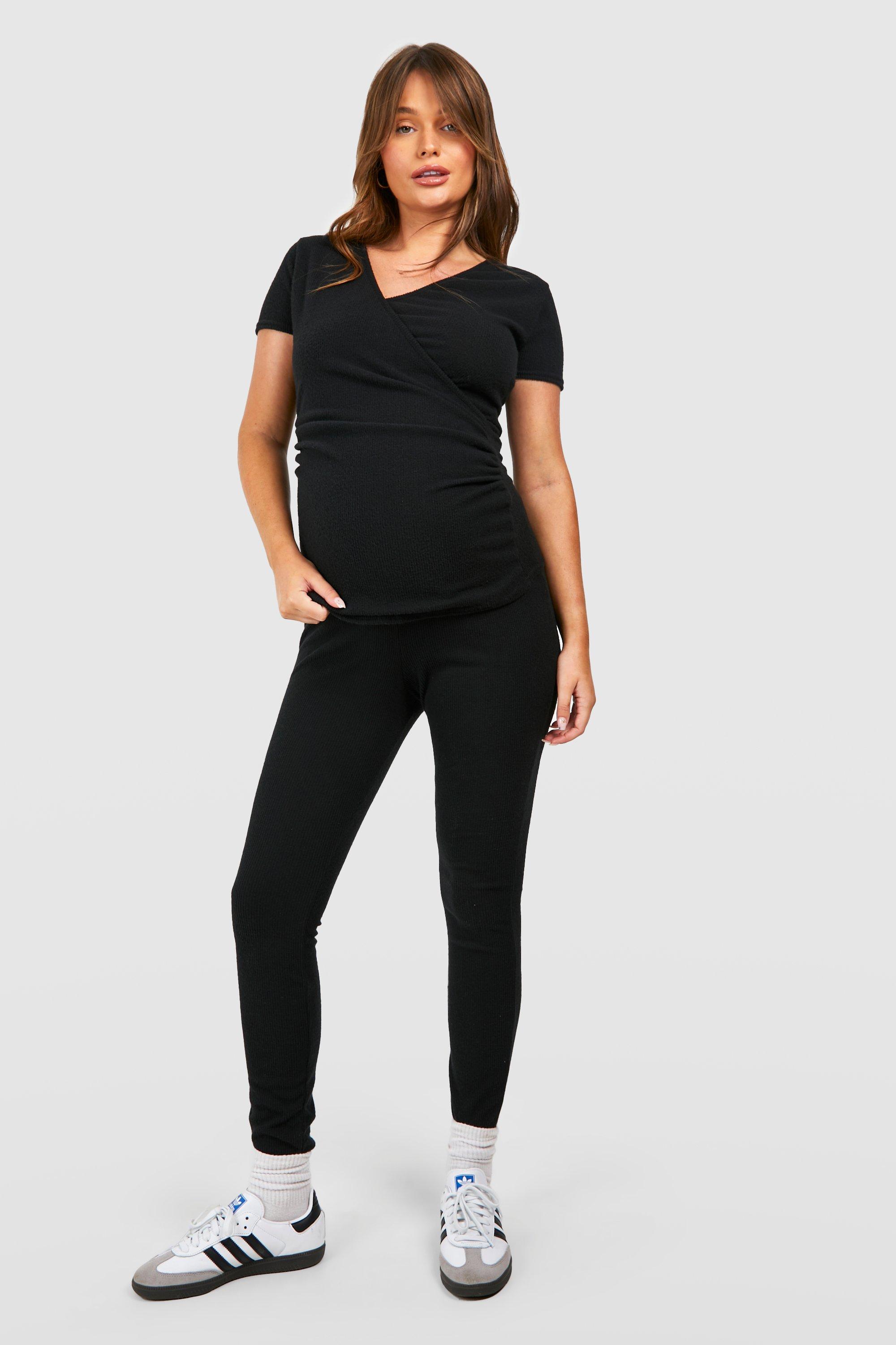 Maternity Brushed Rib Wrap Short Sleeve Ruched Top