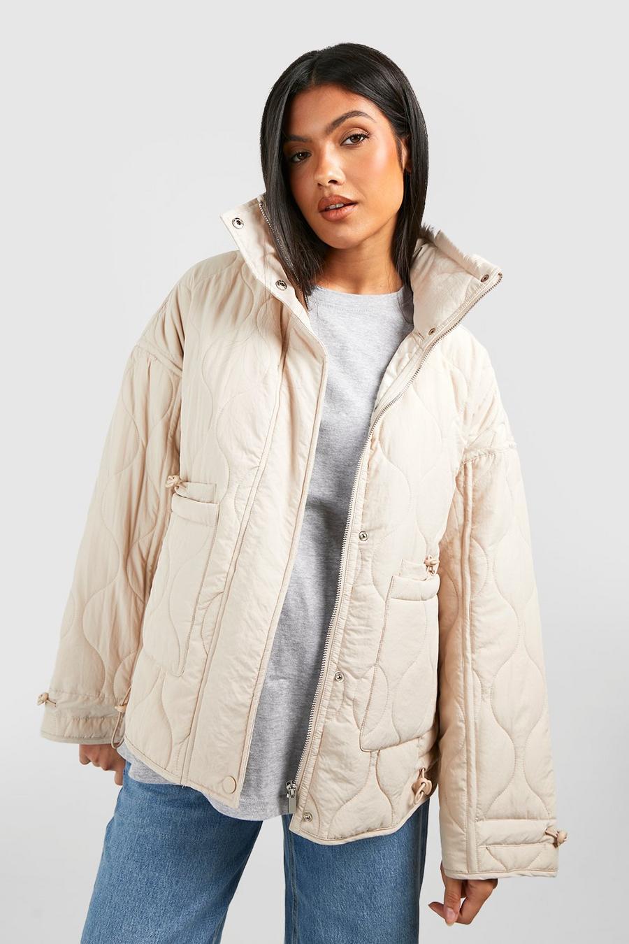 Stone Maternity Quilted Toggle Detail Funnel Neck Puffer Jacket