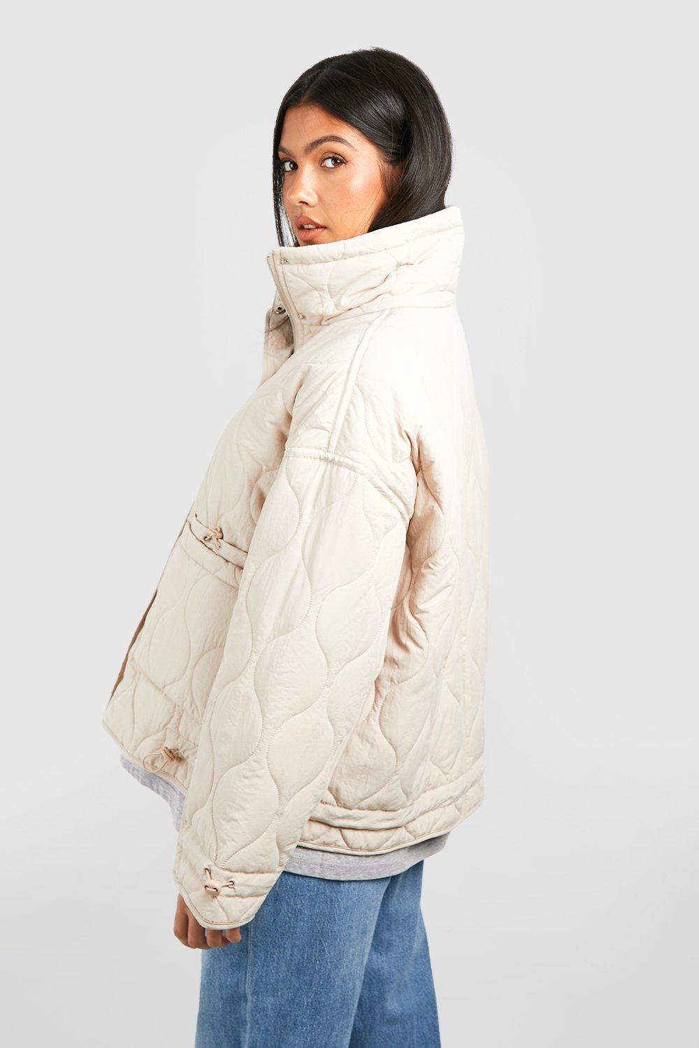Quilted Toggle Detail Funnel Neck Puffer Jacket