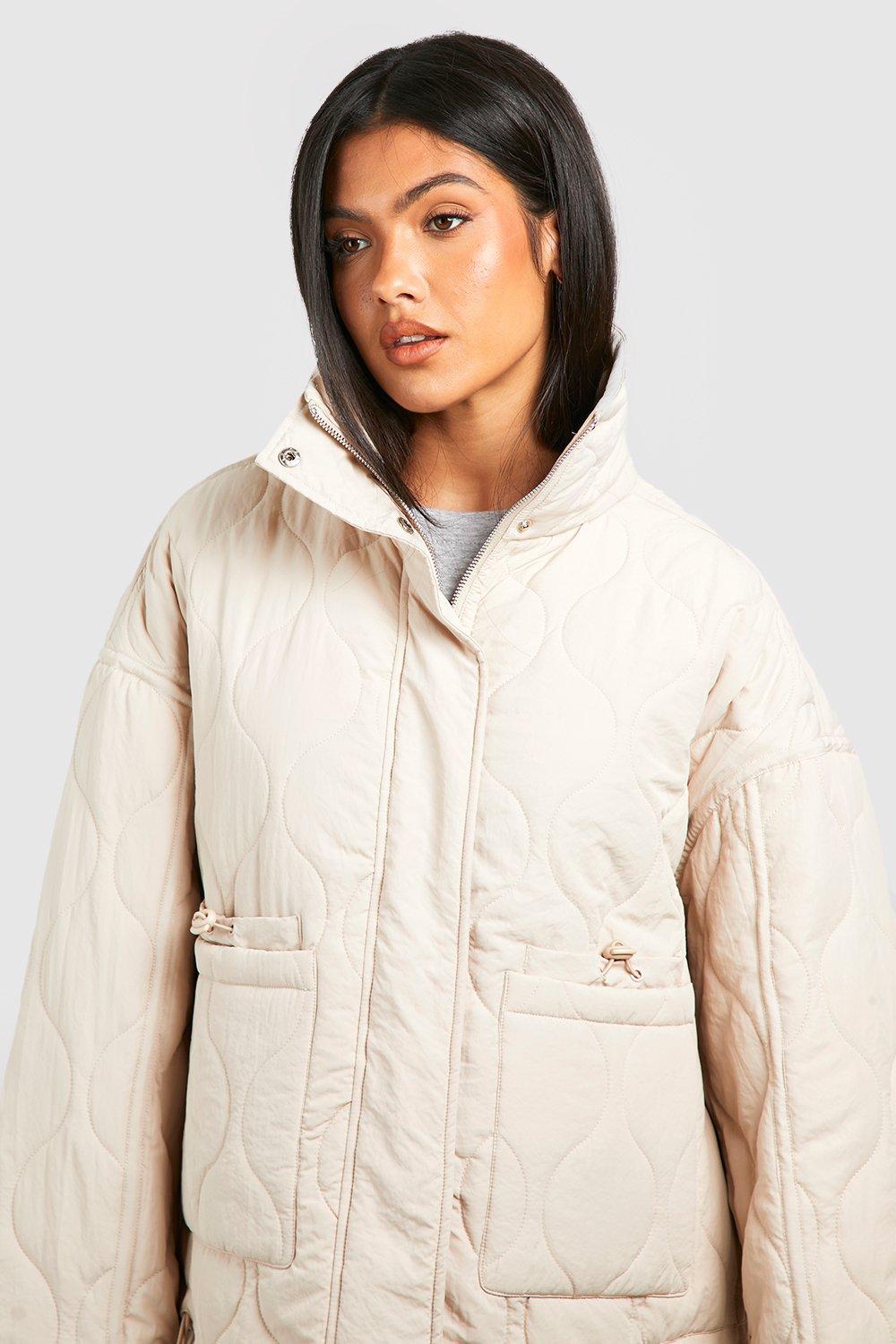 Quilted Toggle Detail Funnel Neck Puffer Jacket