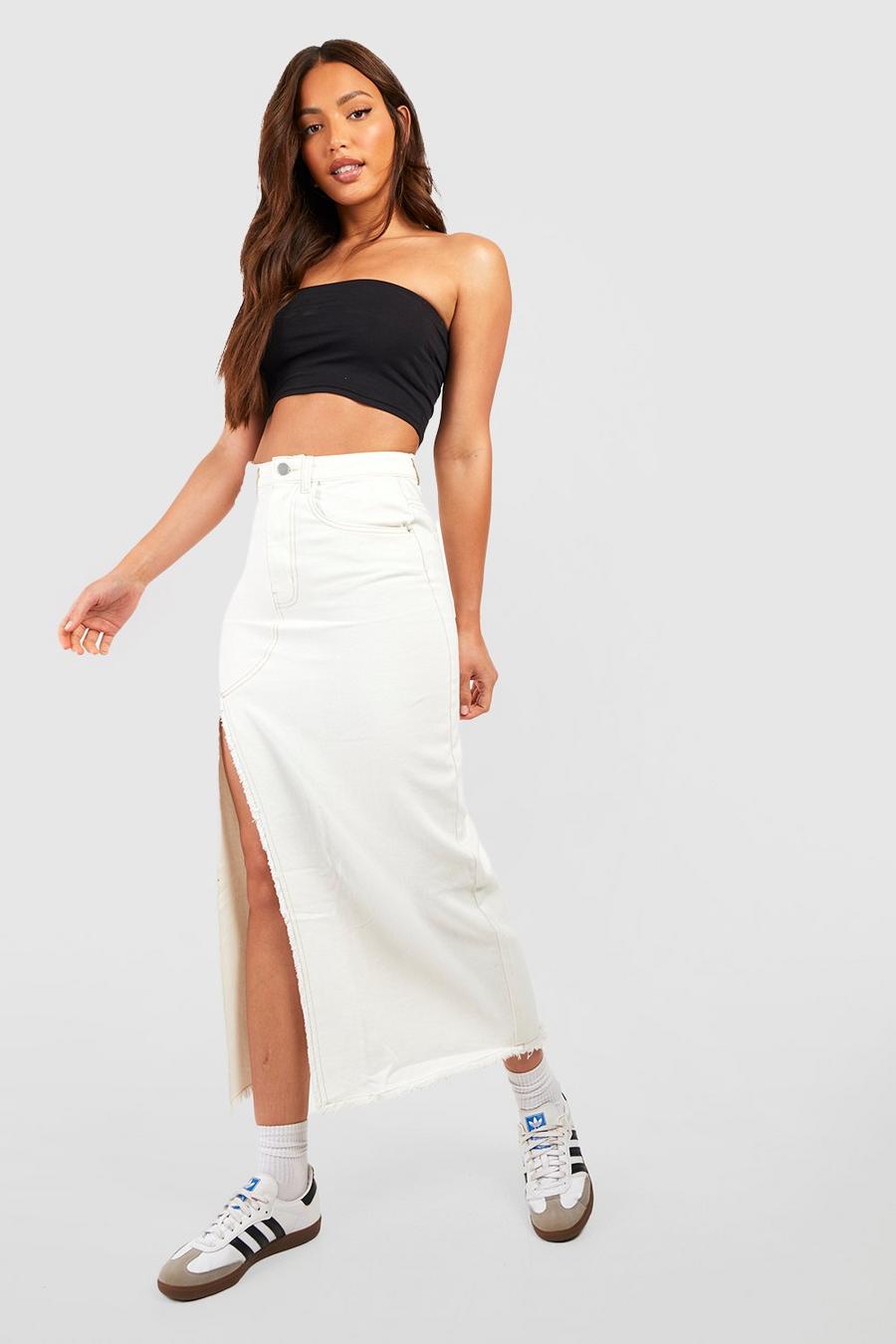 Ecru white Tall Fray Split Side Midaxi Skirt