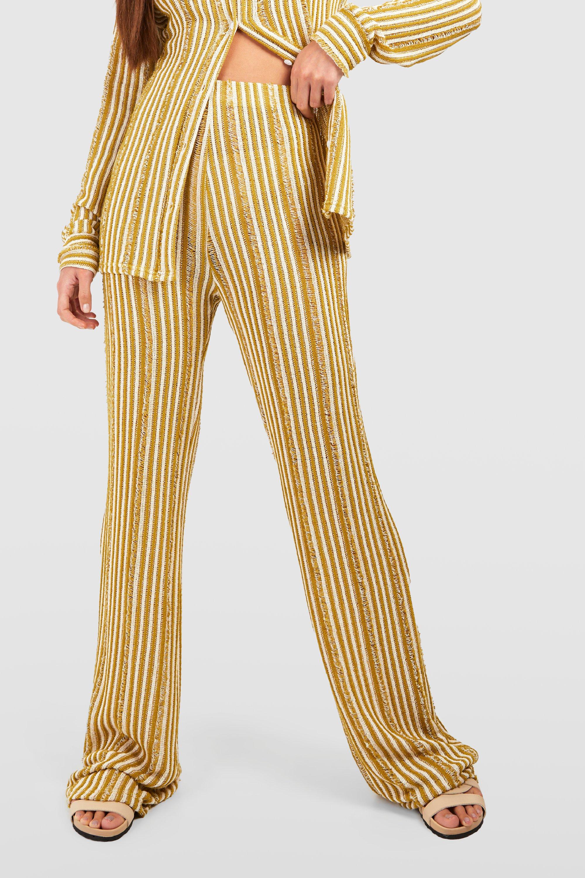 Women s Tall Textured Stripe Wide Leg Trousers Boohoo UK