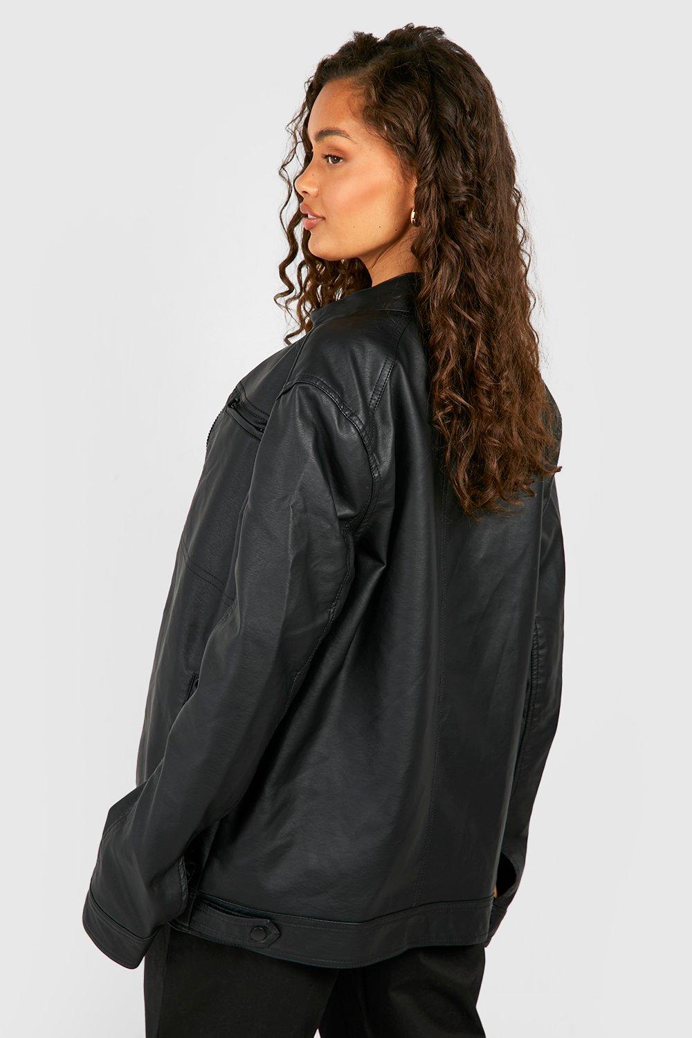 Oversized Faux Leather Zip Detail Jacket